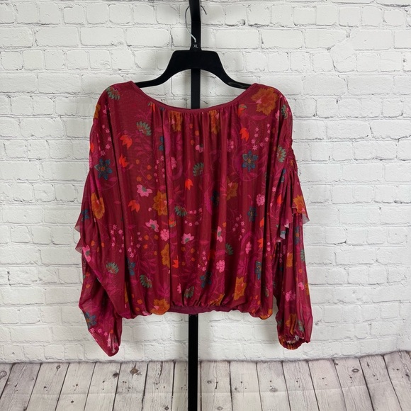 Free People Wildflower Honey Mesh Floral Ruffle Top Size Small - Picture 1 of 7